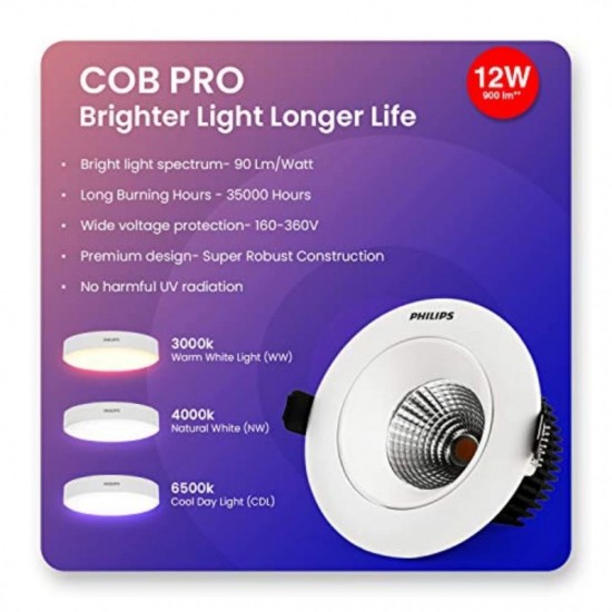 Philips 12-Watt Round Astra Spot Recessed COB Spot Light (Warm White, Aluminium) Philips 12-Watt Round Astra Spot Recessed COB Spot Light (Warm White, Aluminium)
