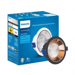 PHILIPS 12 Watt Black Rose Gold Reflector LED Ceiling COB Round Spot Light with Focused Beam | Cut Out: 102mm | Cool Day Light Deco Bright