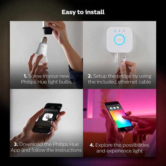 PHILIPS Hue Ambiance A19 60W LED Equivalent Smart Bulb Starter Kit Compatible with Amazon Alexa, Apple Home Kit and Google Assistant (Multicolour) - 4 PHILIPS Hue Ambiance A19 60W LED Equivalent Smart Bulb Starter Kit Compatible with Amazon Alexa, Apple Home Kit and Google Assistant (Multicolour) - 4