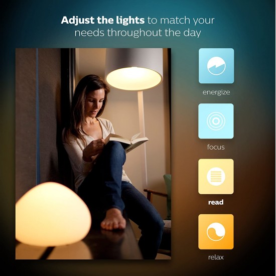 PHILIPS Hue Ambiance A19 60W LED Equivalent Smart Bulb Starter Kit Compatible with Amazon Alexa, Apple Home Kit and Google Assistant (Multicolour) - 4 PHILIPS Hue Ambiance A19 60W LED Equivalent Smart Bulb Starter Kit Compatible with Amazon Alexa, Apple Home Kit and Google Assistant (Multicolour) - 4