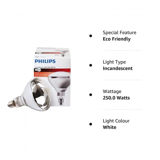 PHILIPS Infrared Lamp BR125 IR 250W E27 230-250V / IR Heating Lamp / Food Warmer Lamp PHILIPS Infrared Lamp BR125 IR 250W E27 230-250V / IR Heating Lamp / Food Warmer Lamp