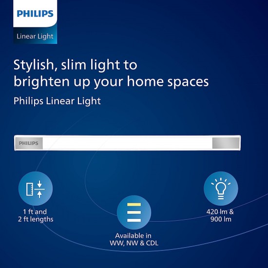PHILIPS Space Glow A2ft LED Linear Cabinet Tubelight Light | 12-watt LED Under Cabinet Wardrobe and Kitchen Light (Cool Day Light) PHILIPS Space Glow A2ft LED Linear Cabinet Tubelight Light | 12-watt LED Under Cabinet Wardrobe and Kitchen Light (Cool Day Light)