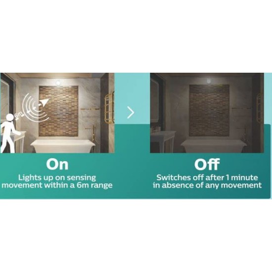 PHILIPS Motion Sensor B22 LED Bulb | Motion Sensor Light for Home | Motion Sensor LED Bulb | Crystal White, Pack of 1 PHILIPS Motion Sensor B22 LED Bulb | Motion Sensor Light for Home | Motion Sensor LED Bulb | Crystal White, Pack of 1