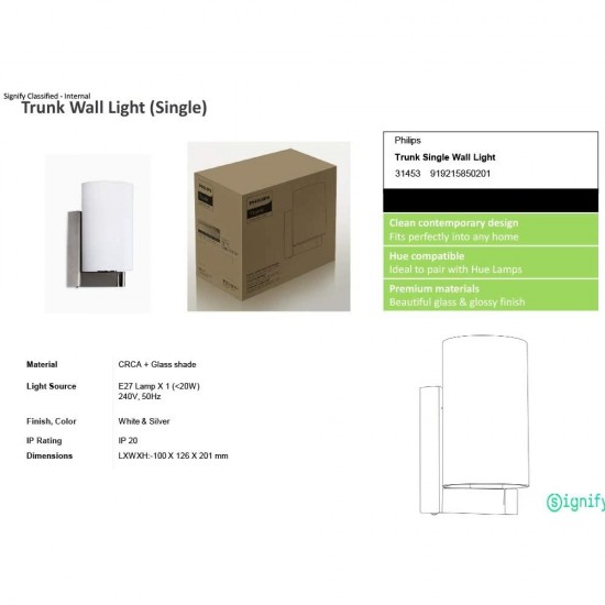 PHILIPS 31453 20 Watts Wall Light, White PHILIPS 31453 20 Watts Wall Light, White