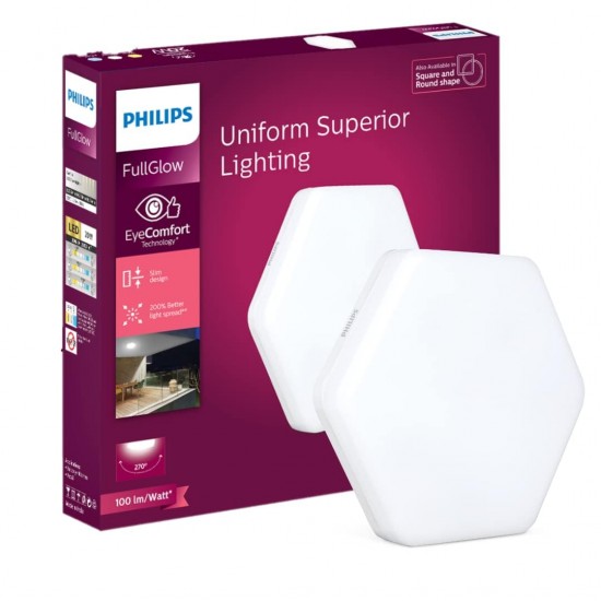 Philips Rimless Full Glow 15-watt Hexa LED Surface Downlighter | Hexagon Shape LED Downlight for Ceiling | LED Ceiling Light for Home & Hall (Warm White) Philips Rimless Full Glow 15-watt Hexa LED Surface Downlighter | Hexagon Shape LED Downlight for Ceiling | LED Ceiling Light for Home & Hall (Warm White)