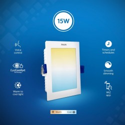 PHILIPS Smart Wi-Fi LED Downlighter 15-Watt Square Wiz Connected Compatible with Amazon Alexa and Google Assistant (Warm White/White + Dimmable)