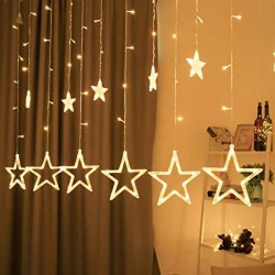 Orangevolt™ 12 Stars LED Diwali Lights Curtain String Lights Window Curtain Led Lights for Decoration with 8 Flashing for Christmas, Wedding, Party, Home, Patio Lawn (Warm White)