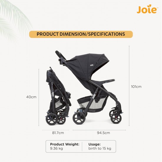 Joie Muze Full Featured Baby Stroller - Compact Fold Baby Pram with 5-Point Harness, Travel System Compatible, Lie-Flat Recline and Suitable for Birth to 15kg/(Birth - 36 months) Joie Muze Full Featured Baby Stroller - Compact Fold Baby Pram with 5-Point Harness, Travel System Compatible, Lie-Flat Recline and Suitable for Birth to 15kg/(Birth - 36 months)