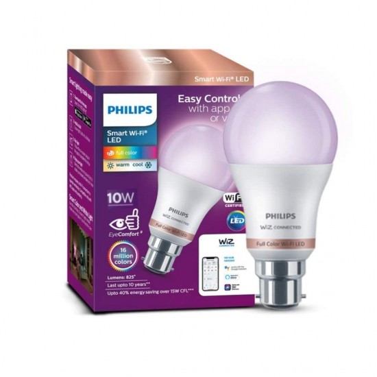 Philips Wiz Smart Wi-Fi 10-Watt B22 LED Bulb (16 Million Colors, Compatible with Amazon Alexa and Google Assistant) Philips Wiz Smart Wi-Fi 10-Watt B22 LED Bulb (16 Million Colors, Compatible with Amazon Alexa and Google Assistant)