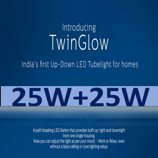 Philips Twin Glow 25-Watt +25-Watt Up-Down LED Batten (25W Yellow Uplight RELAX Mode - 25W White Downlight Work Mode) Philips Twin Glow 25-Watt +25-Watt Up-Down LED Batten (25W Yellow Uplight RELAX Mode - 25W White Downlight Work Mode)