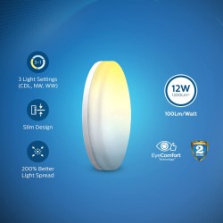 PHILIPS Full Glow 12-watt Round LED Surface Downlighter | 3 Colors in 1 Rimless LED Downlighter | Color: Tunable White
