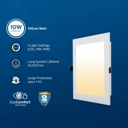 PHILIPS Ultra Glow 10-watt Square LED Downlighter | 3 Colors in 1 Recessed LED Downlight | LED Ceiling Light for Home and Hall | Cut Out: 4 inch, Color: Tunable White