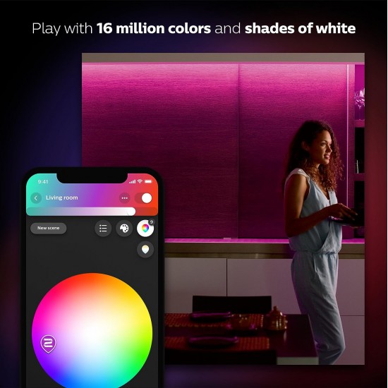 Philips Hue Lightstrip Extension v4 [1 m] White and Colour Ambiance Smart LED Kit with Bluetooth, Compatible with Alexa, Google Assistant and Apple HomeKit [Energy Class A+]