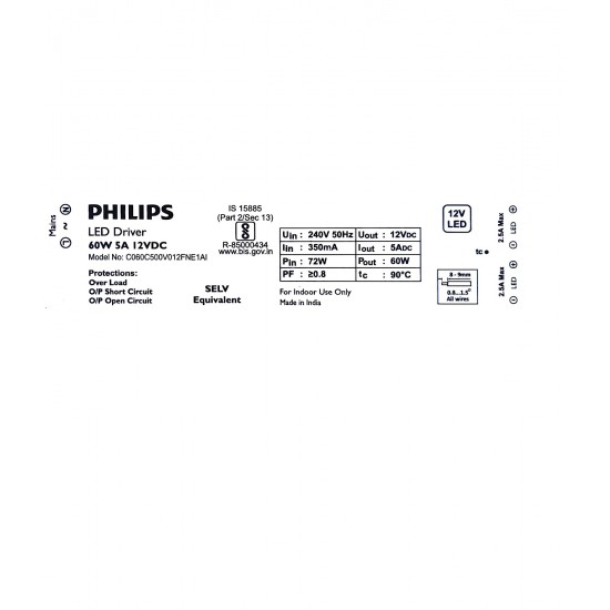 PHILIPS Strip Light 60-watt LED Transformer | LED Strip 5A Driver for Power Supply | Black, Pack of 1 PHILIPS Strip Light 60-watt LED Transformer | LED Strip 5A Driver for Power Supply | Black, Pack of 1