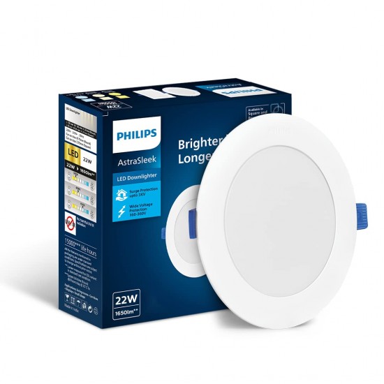 PHILIPS Astra Sleek 22-watt Round LED Downlighter | LED Ceiling Light for Home and Hall | Cut Out: 188 mm, Color: Warm White PHILIPS Astra Sleek 22-watt Round LED Downlighter | LED Ceiling Light for Home and Hall | Cut Out: 188 mm, Color: Warm White