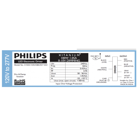 PHILIPS Xitanium 100W 1.05A 1-10V Dim PLS LED Driver PHILIPS Xitanium 100W 1.05A 1-10V Dim PLS LED Driver