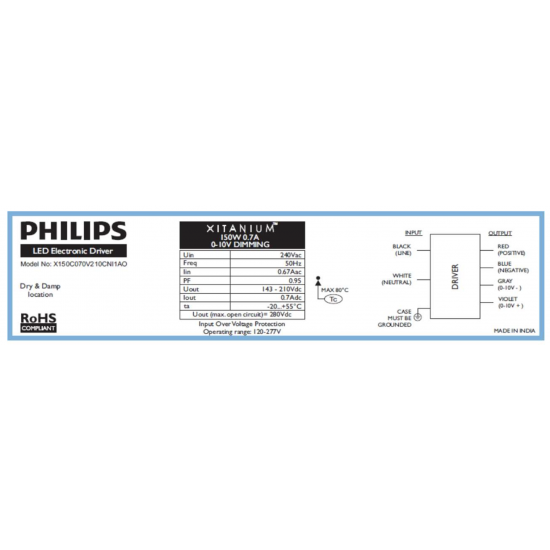 PHILIPS Xitanium 150W 0.7A 1-10V Dim 240V LED Driver PHILIPS Xitanium 150W 0.7A 1-10V Dim 240V LED Driver