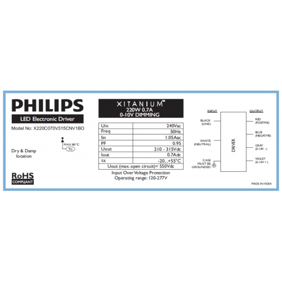 PHILIPS Xitanium 220W 0.7A 240V OEM LED Driver PHILIPS Xitanium 220W 0.7A 240V OEM LED Driver