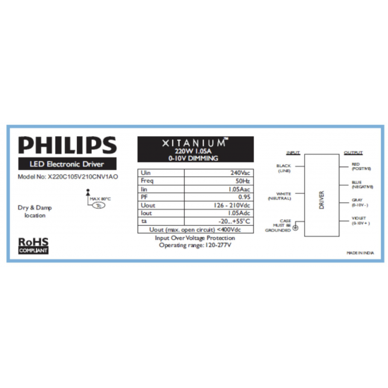 PHILIPS Xitanium 220W 1.05A 0-10V Dim PLS LED Driver PHILIPS Xitanium 220W 1.05A 0-10V Dim PLS LED Driver