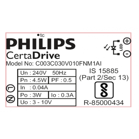 PHILIPS CertaDrive LED Driver 3W 0.3A 240V - 929001418106 PHILIPS CertaDrive LED Driver 3W 0.3A 240V - 929001418106