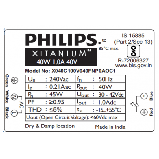 Philips Xitanium Driver 40W 1A 40V - 929003427306 Philips Xitanium Driver 40W 1A 40V - 929003427306