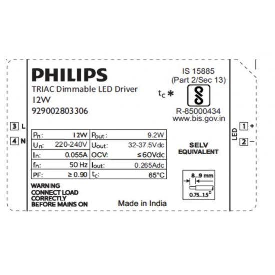 PHILIPS CertaDrive LED Driver 12W 0.265A (Triac Dimmable) PHILIPS CertaDrive LED Driver 12W 0.265A (Triac Dimmable)