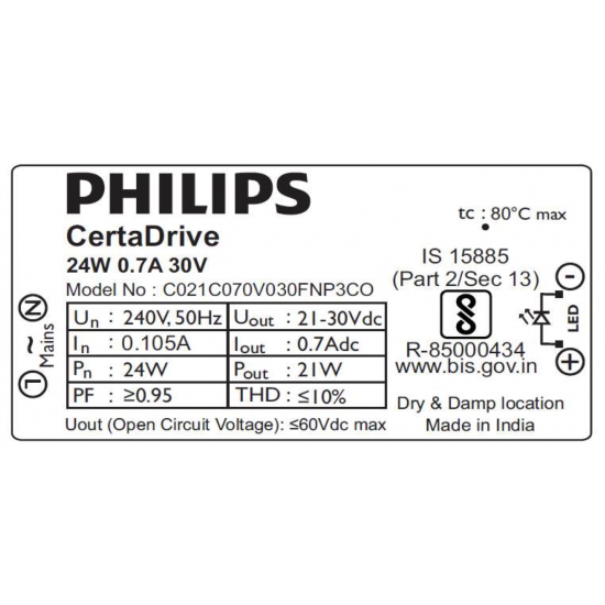 Philips CertaDrive 24W 0.7A 30V CR LED Driver Philips CertaDrive 24W 0.7A 30V CR LED Driver