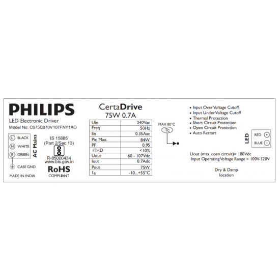 Philips CertaDrive 75W 0.7A LED Driver Philips CertaDrive 75W 0.7A LED Driver