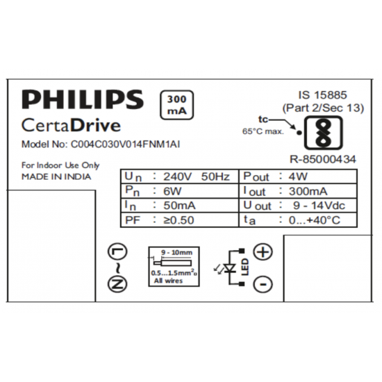 PHILIPS CertaDrive 4W 0.3A 240V - 929001413506 PHILIPS CertaDrive 4W 0.3A 240V - 929001413506