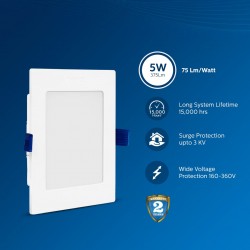 PHILIPS Astra Sleek 5-watt Square LED Downlighter | LED Ceiling Light for Home and Hall | Cut Out: 75 mm, Color: Cool Day Light