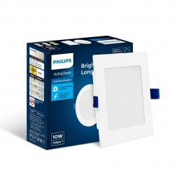 PHILIPS Astra Sleek 10-watt Square LED Downlighter | LED Ceiling Light for Home and Hall | Cut Out: 110 mm, Color: Cool Day Light